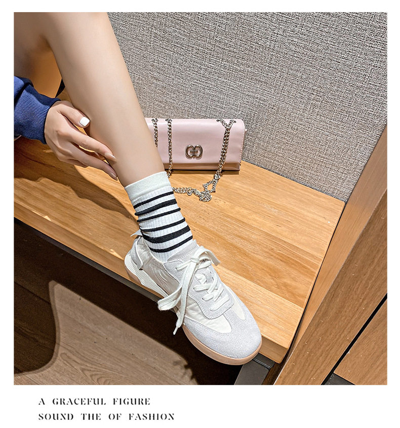 Giày sneaker nữ da thật phối lưới kiểu ballet, đế cao su chống trượt, dây buộc — Màu hồng, Màu mơ, Màu vàng chi tiết 16
