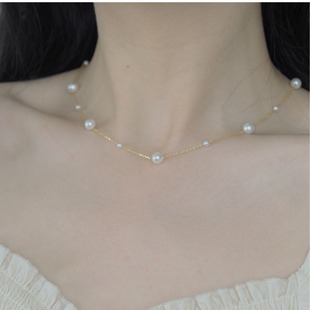 925 Silver Chain Fifteen Size Artificial Freshwater Pearl Necklace Gypsophila Elegant Elegant Clavicle Chain Neck Chain for Women