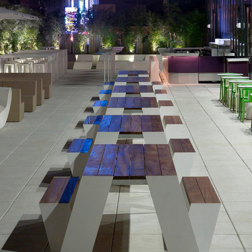 Outdoor aluminum public table and chair set, integrated long bench, cafe booth, outdoor stainless steel park chair combination