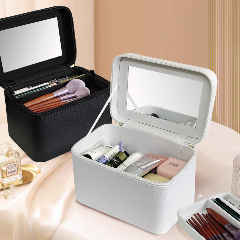 Caso cosmético transfronterizo portátil de viaje de gran capacidad bolsa de cosméticos portátil simple caja de almacenamiento de cosméticos con espejo al por mayor