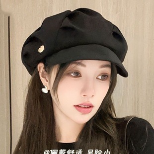 Pleated Cloud Beret Women's Face Small Artistic Belle Cap Retro Newsboy Cap Painter Cap All-match Octagonal Hat