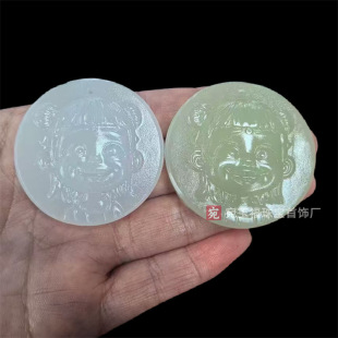 Factory wholesale Afghan jade green white Nezha jade pendant men's and women's Nezha white jade pendant sweater chain