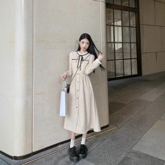 小香風名媛気質ワンピース女性秋冬2024新型腰を収めて痩せている中長のストラップ長袖スカート