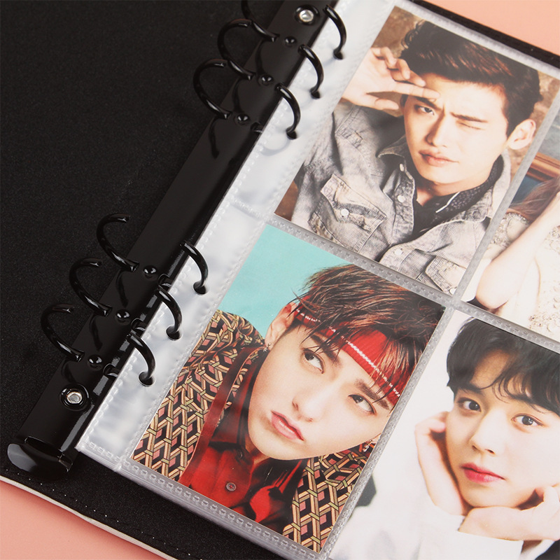 A5 reemplazo de álbum de hojas sueltas colección de bolsa de almacenamiento de tarjeta pequeña estrella de 3 pulgadas y 5 pulgadas 4-grid High transparente 6-hole bolsa de álbum de hojas sueltas