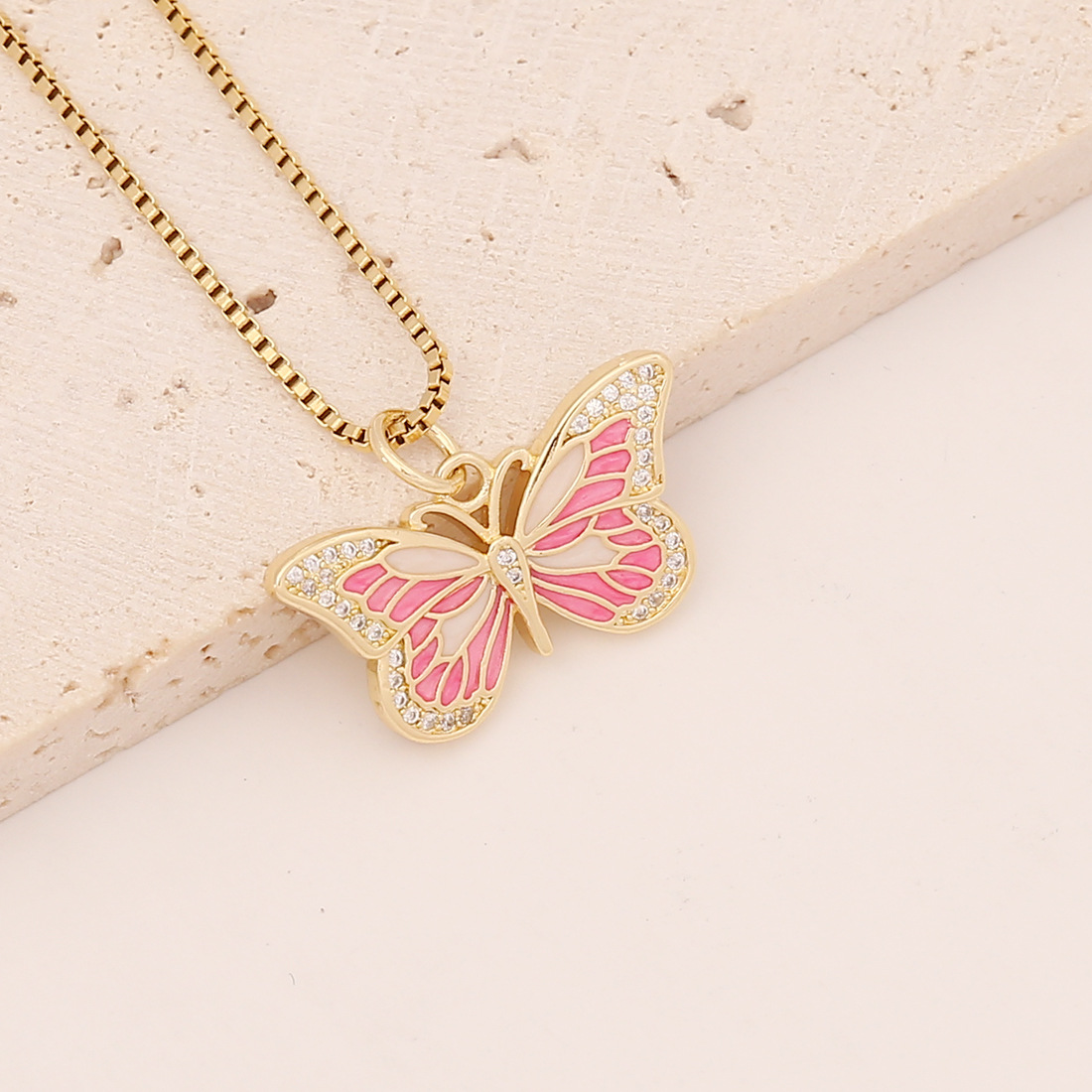 Oil Dripping Butterfly Copper Zircon-Inlaid Pendant necklace