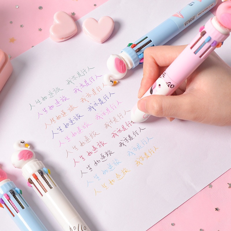 Unicorn cartoon neutral pen with cap, push-button style, learning supplies, blue pen, multi-color pen set, neutral pen