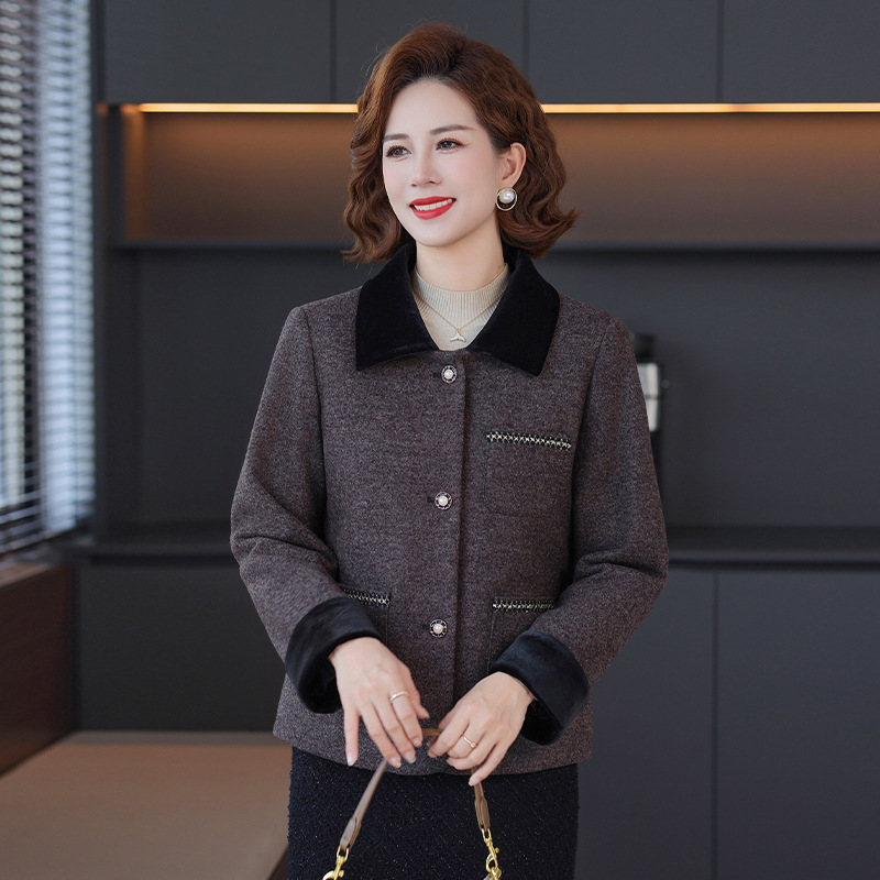 妈妈装秋冬季毛呢外套短款2025新款洋气中老年女装春秋季呢子外套|undefined