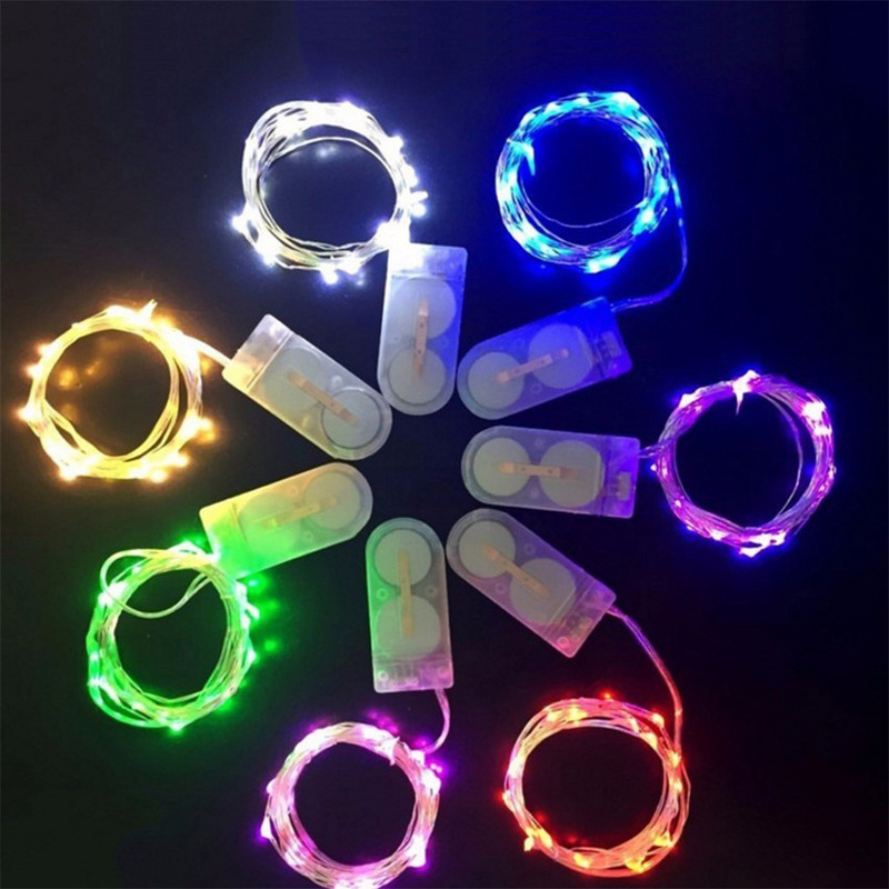 in stock CR2032 button colored light string wholesale button battery box copper wire Christmas lights garden decorative light string