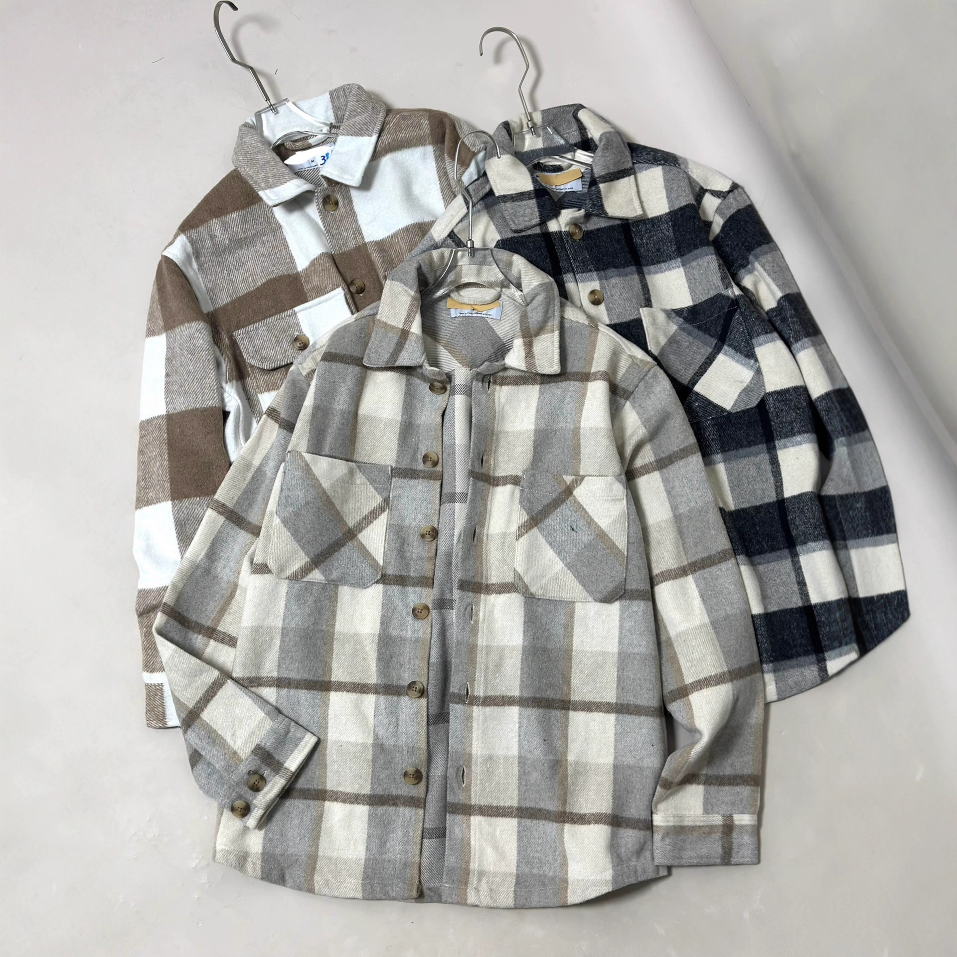 【W1220】男士加厚磨毛格纹衬衫 宽松版开衫外套