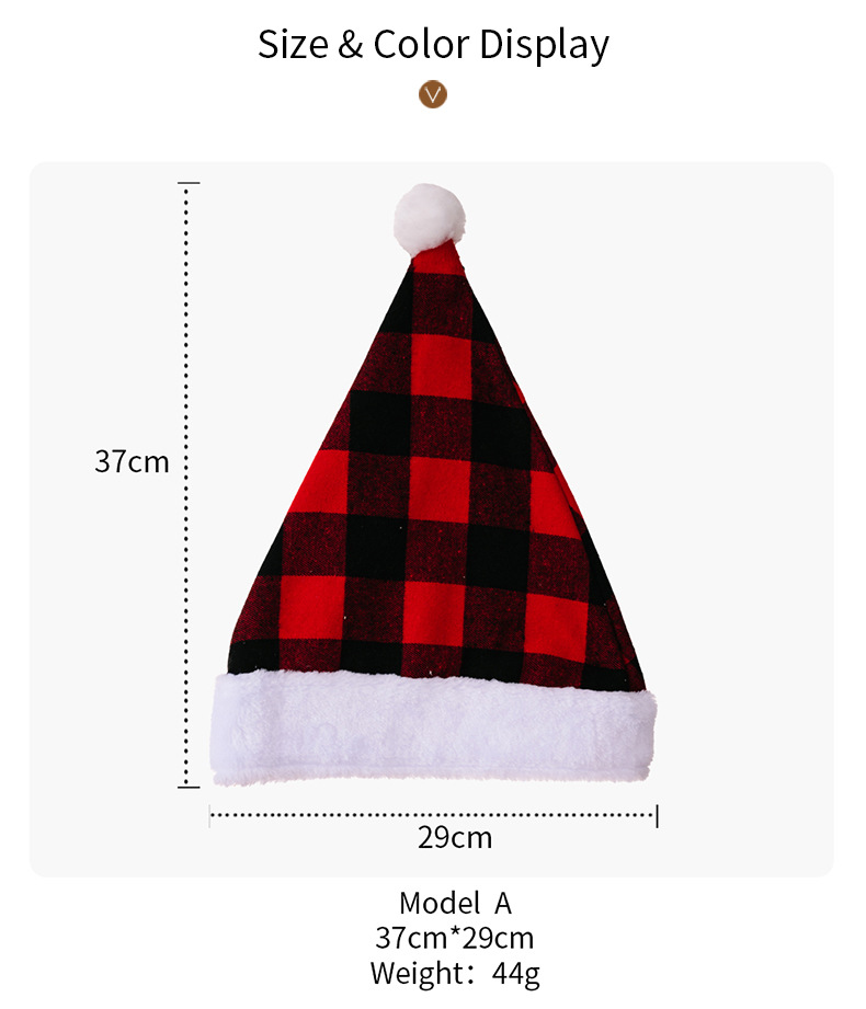 Christmas New Christmas Decoration Plush Edge Plaid Christmas Hat High-end Children's Red and Black Hat Adult Hat_voghion.com