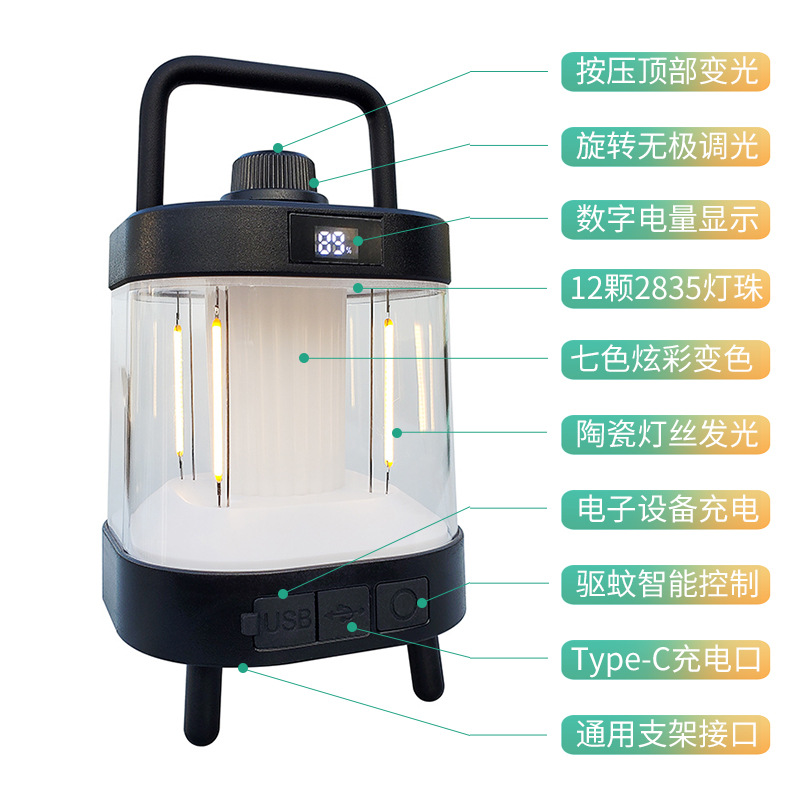 Multifuncional repelente de mosquitos camping Faro de alta capacidad de larga resistencia tienda lámpara al aire libre impermeable portátil lámpara de mesa de noche