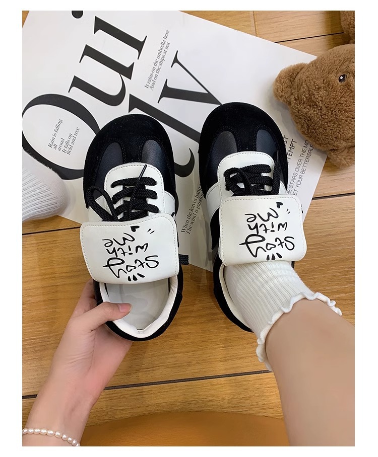 Halb gekochte Käse-Puffschuhe ~ lange Zunge, Schnürschuhe, deutsche Trainingsschuhe, hässliche und süße Freizeitsportschuhe, kleine weiße Schuhe für Mädchen_voghion.com