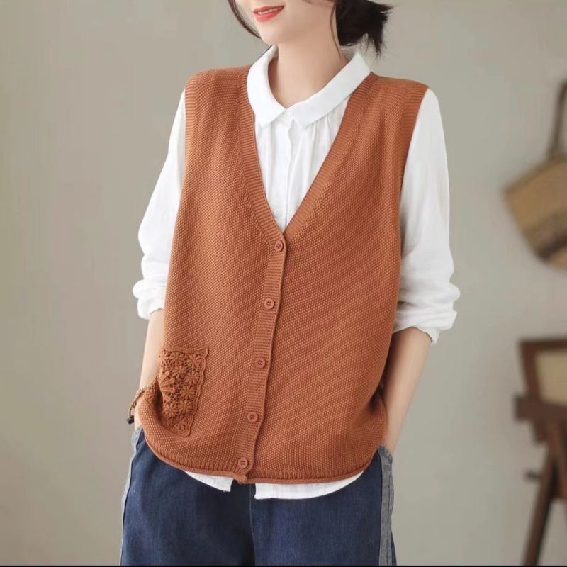 【 Cashmere Family 】 Wollstrickjacke ärmelloser Pullover vielseitige lose Weste Schulteroberteil Damen Herbst_voghion.com