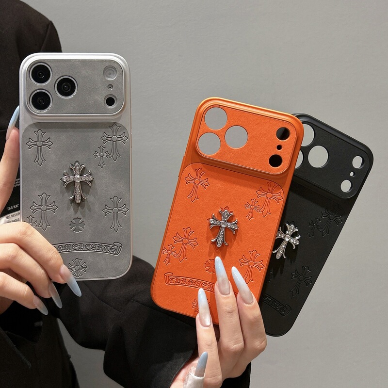 American Retro Style Suitable for iPhone 17 Pro Max Phone Case, Apple 16 Protection, 15 Models, 14 Cross-Shaped Chrome Hearts