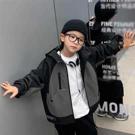 童装男童外套春秋季儿童风衣2025新款中大童连帽休闲衣服男孩帅气
