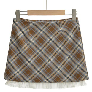2025 New Maillard Plaid Lace Mid-Skirt Hip-Covering Skirt Sexy Retro Design Plaid Skirt for Women