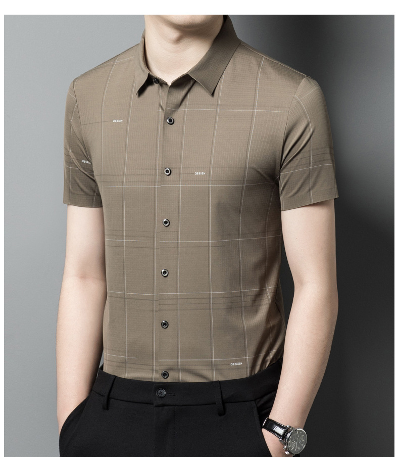 2024 sommer Hemd Licht Reife Casual Check Kurzen ärmeln Atmungsaktive Bequeme Flip Kragen Gedruckt männer Strickjacke_voghion.com