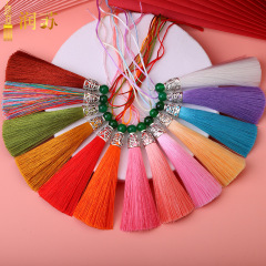 Runsu tassel 8cm green jade beads tassel tassel metal hollow rice hat hanging tassel diy hanfu sachet fan pendant