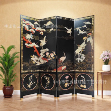 手绘古典仙鹤屏风中式复古隔断客厅办公室沙发背景墙装饰隔断厂家