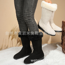 2025秋冬新款外贸雪地靴厚底套脚仿兔毛棉靴坡跟女靴学院中筒靴批