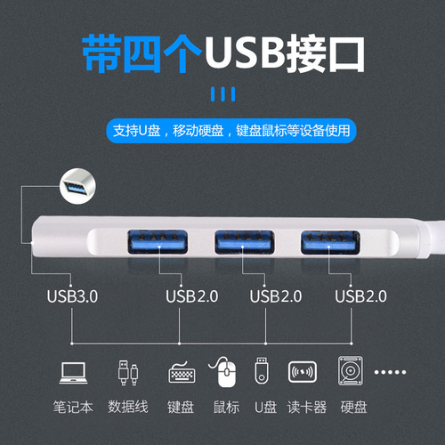 type-c interface extender four-in-one HUB docking station computer tablet aluminum alloy multi-function USB hub