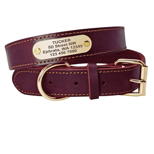 Pet Dog Dog Collar Traction Rope Cow Leather Dog Brand Engraving Anti-Losing Golden Retriever Middle and Large Dog Neck Ring