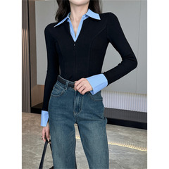 韓系職業偽二枚襟tシャツ女性春の新作シャツは洗練された気質で上着を着ている
