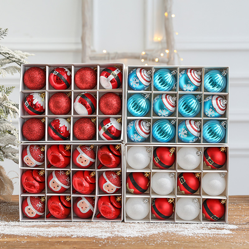 Transfronterizo de Hong Kong Heng 6cm bola decorativa de Navidad 12 bolas en caja árbol de Navidad accesorios pintados de rojo bola decoración de Navidad