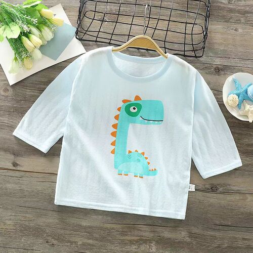 Baby and Toddler Thin T-shirt Summer Clothes Cotton Innerwear Baby Pajamas Three-quarter Sleeve Air Conditioning Clothes Spring and Autumn Boys and Girls