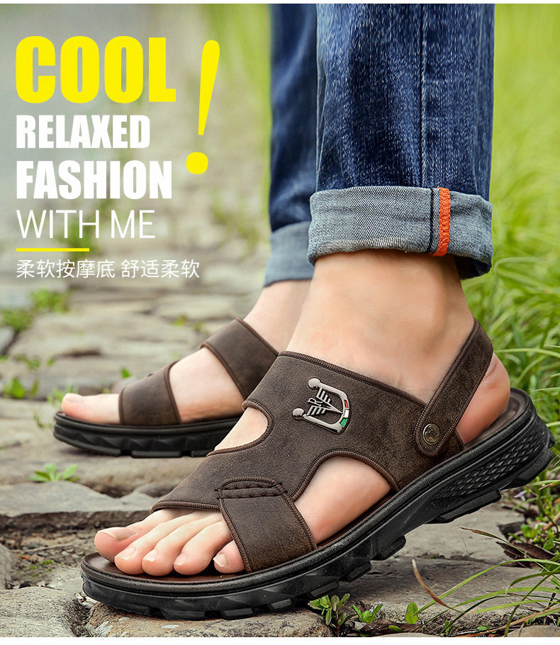 Dép sandal nam quai ngang mũi tròn, đế thấp 1–3 cm — 55124 màu xám, 55600 nâu, 5922 xám, DT019 chi tiết 14