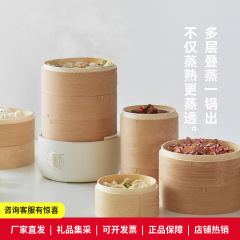 olayks 竹かご電気蒸し器蒸し器家庭用小型電気せいろ多機能ミニ 3 三層 2 層