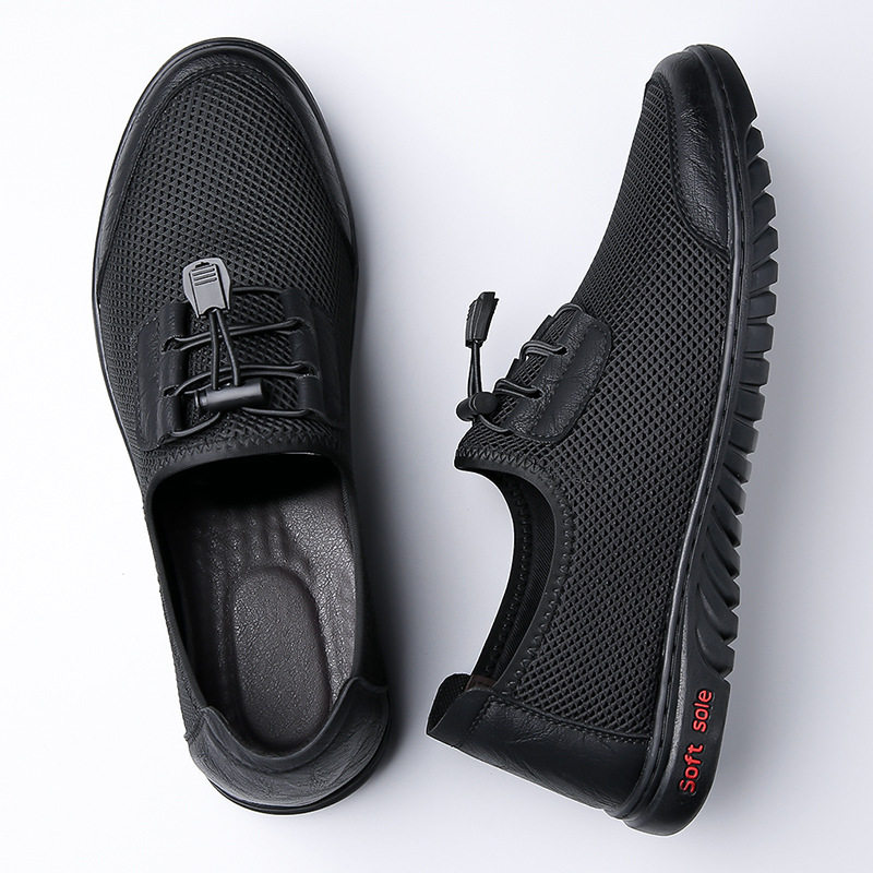Giày thể thao nam sneaker lười thân lưới dệt kim thoáng khí, đế cao su chống trượt — màu xám, màu đen