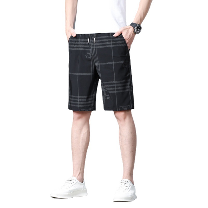 2023 New Denim Shorts Split Black Tight Loose Waist Casual Men's Middle Pants Dark Pattern_voghion.com