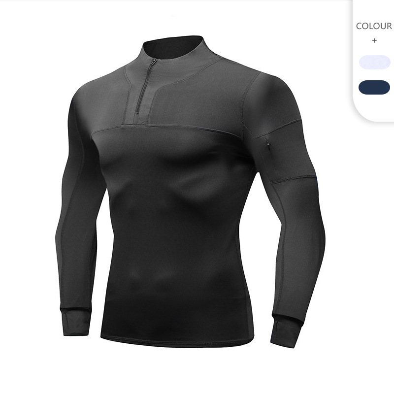 Zipper Stand Collar Fitness Clothing for Men Pro Sports Running Training Long-Sleeved T-Shirt High Elasticity Quick-Drying Autumn and Winter Compression Tights