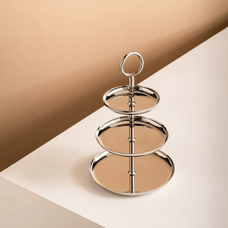 欧式不锈钢三层点心蛋糕架家用零食糖果托盘轻奢水果盘样板房摆件