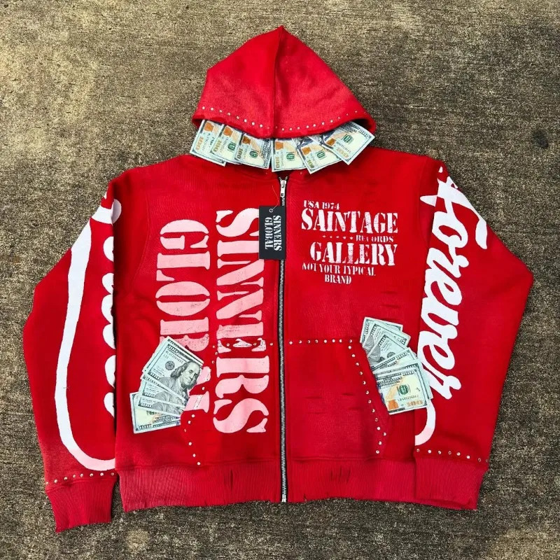 Men's Clothing Harajuku Retro High Street Cardigan Jacket Top American Hip Hop Trend Street Zipper Sweatshirt Unisex_viptrois.com