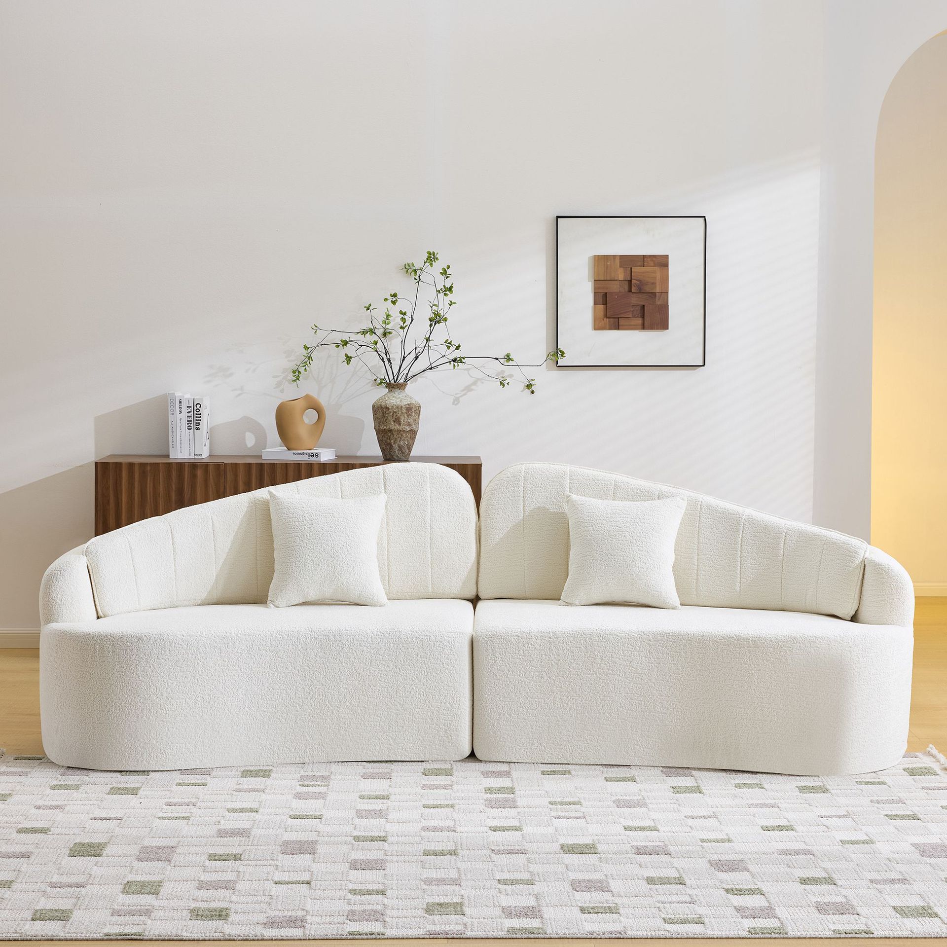 Sofá de tela transfronterizo pequeño hogar estilo nórdico sala de estar simple creativo ligero de lujo crema arco red sofá rojo