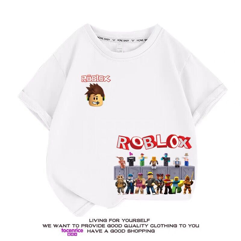 Roblox Kidsren's Clothing Peripheral Summer Short-Sleeved T-Shirt Boys Pure Cotton New Kidsren's Summer Clothes Half-Sleeved Tops Trendy