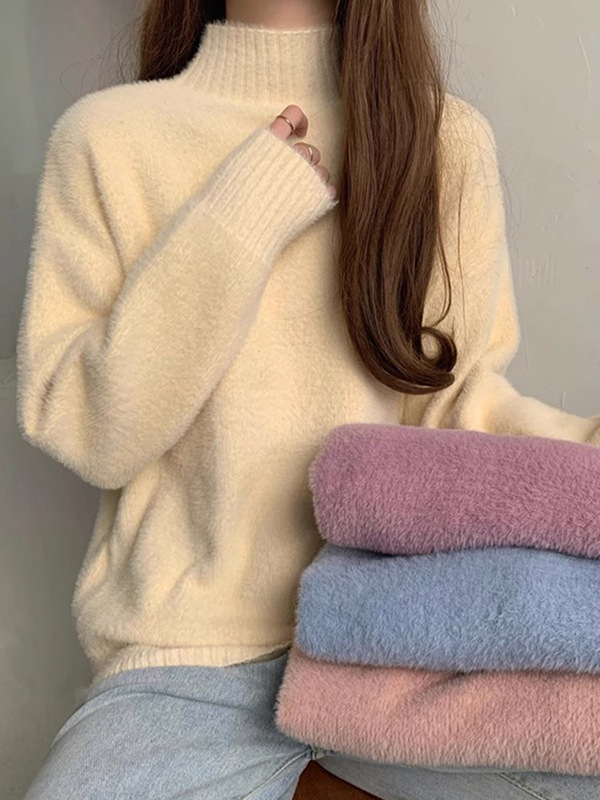 原版质量 半高领慵懒风毛衣女秋冬2025新款加厚打底宽松针织上衣|undefined