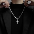 三层十字架项链高级感时尚简约轻奢男女学生情侣钛钢链条批发镶钻