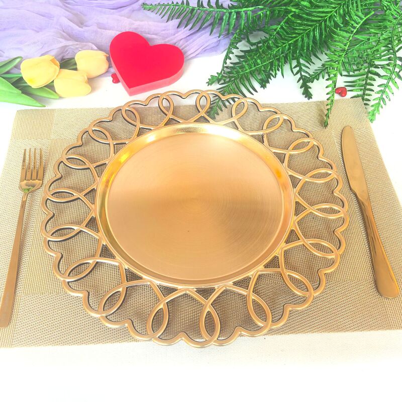 Foreign Trade Charger Plates, High-End Elegant Gold Flower-Decorated Plates for Hotel Weddings and Parties Foreign Trade Charger Plates, High-End Elegant Gold Flower-Decorated Plates for Hotel Weddings and Parties