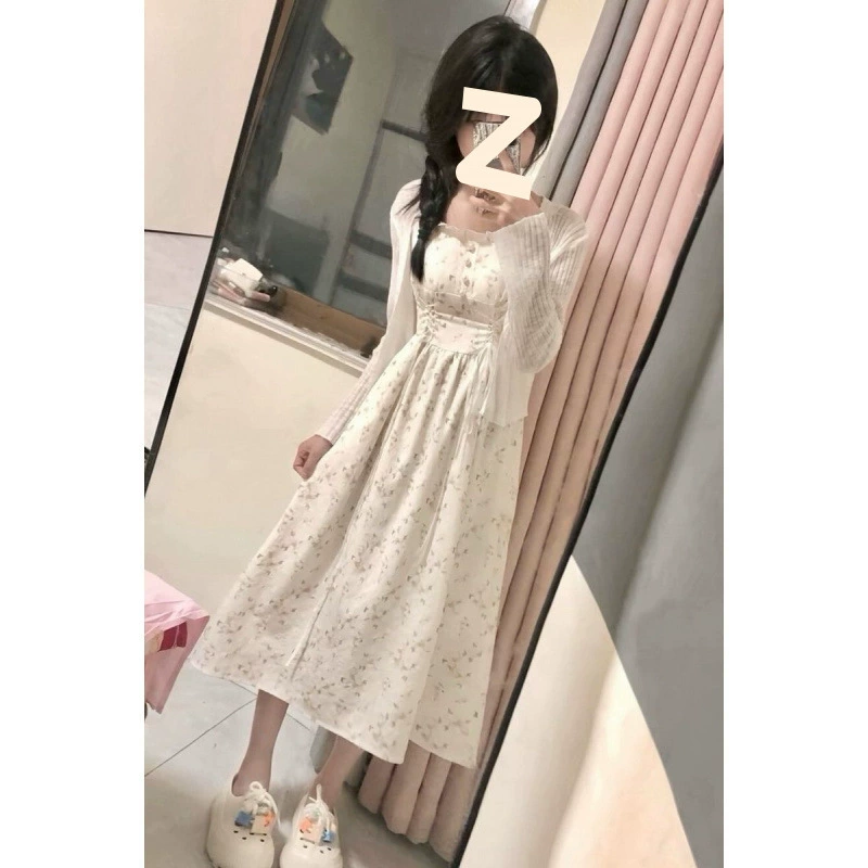 Быстрый красный красный тот же сладкий и свежий кардиган с цветочной талией