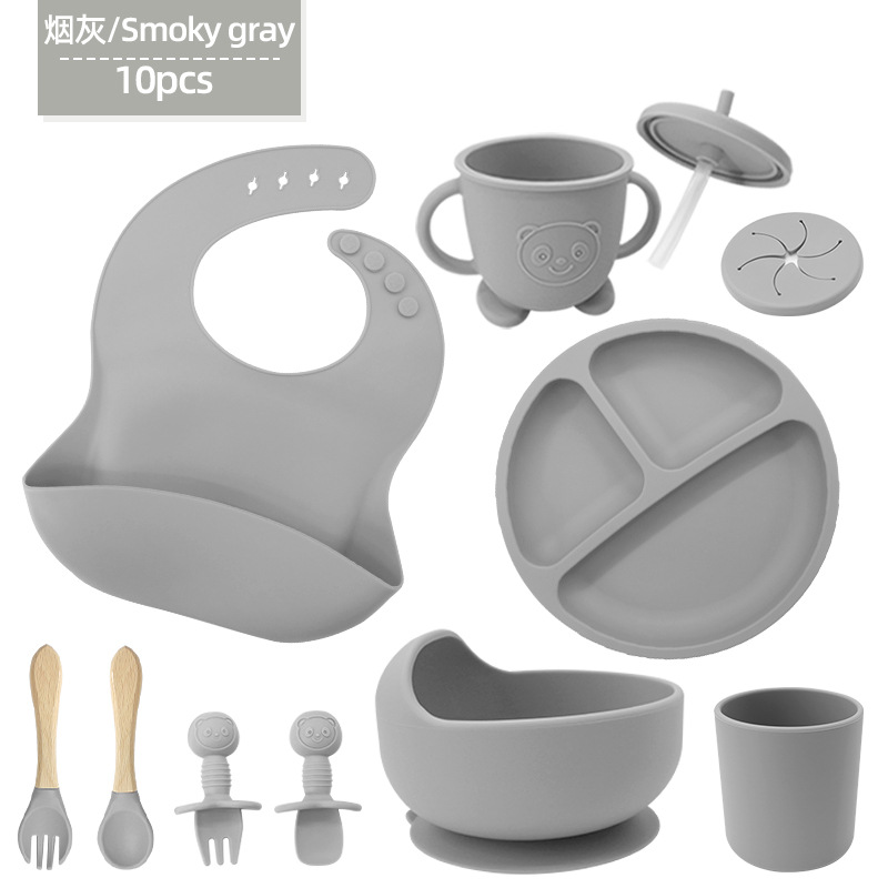 Conjunto de cubiertos de silicona para niños cubiertos de alimentación de grado alimenticio para bebés cubiertos de alimentación integral a prueba de caídas tazón taza de paja