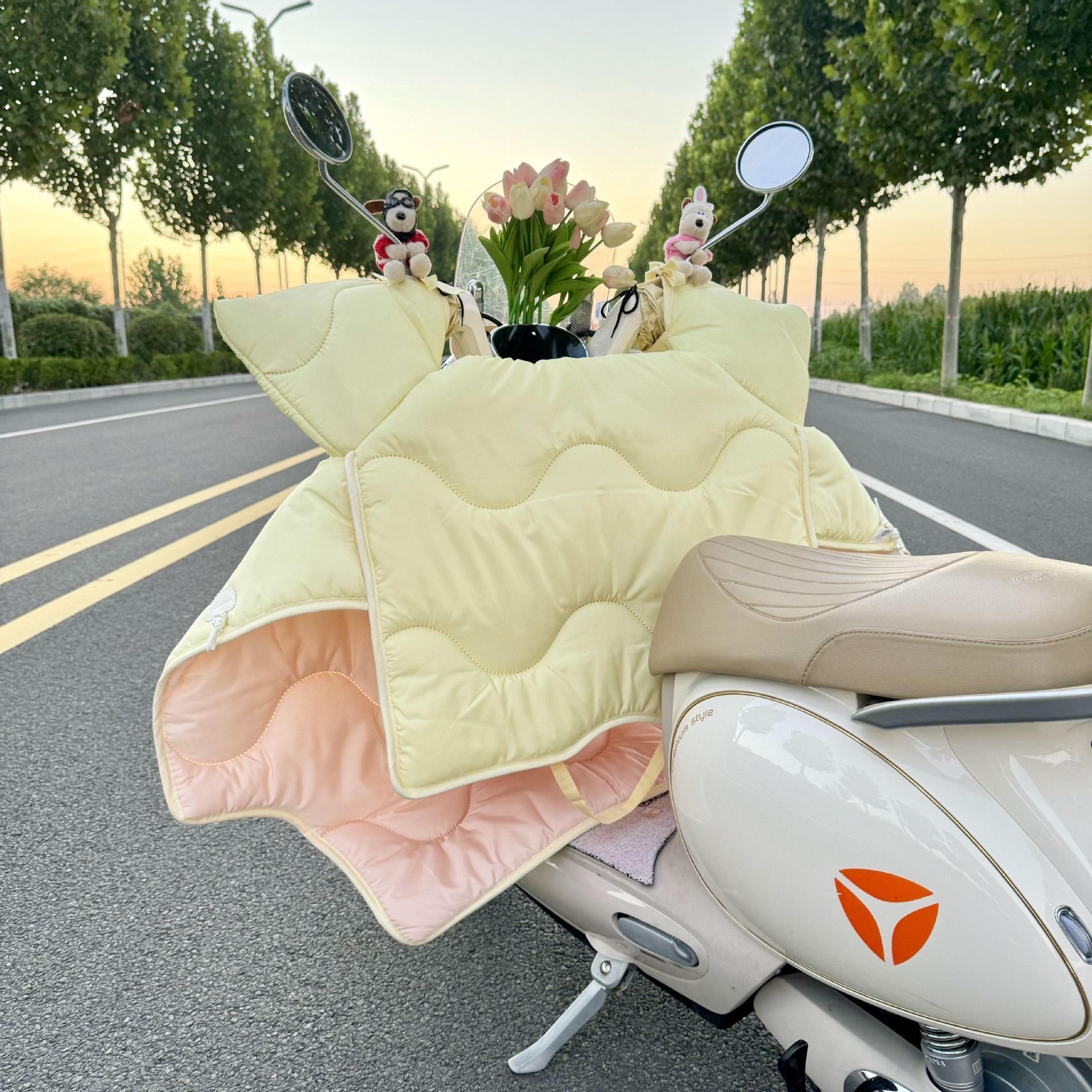Leche Hu Hu coche eléctrico cubierta de viento de invierno universal cuatro estaciones grueso doble cara impermeable alargado cubierta de viento de tranvía lateral