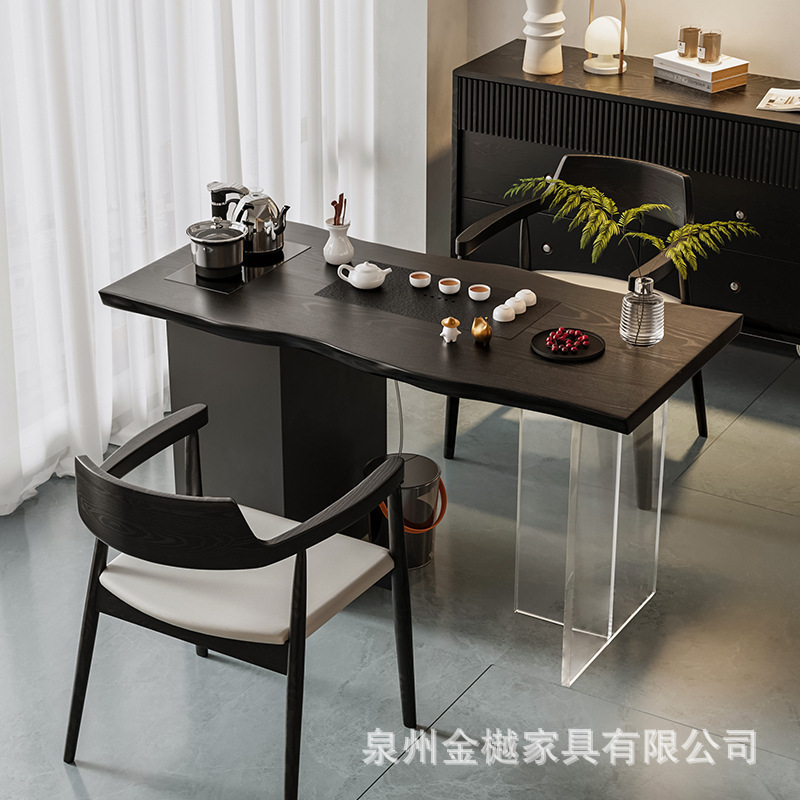 アクリル侘び寂び風無垢材茶テーブルと椅子の組み合わせ、家庭用バルコニー、小規模住宅用茶卓、カスタムメイドのレジャー家具|undefined