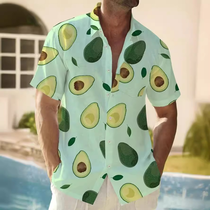 男士短袖衬衫男款男装青年时尚简约椰子树夏季日常休闲衬衣批发