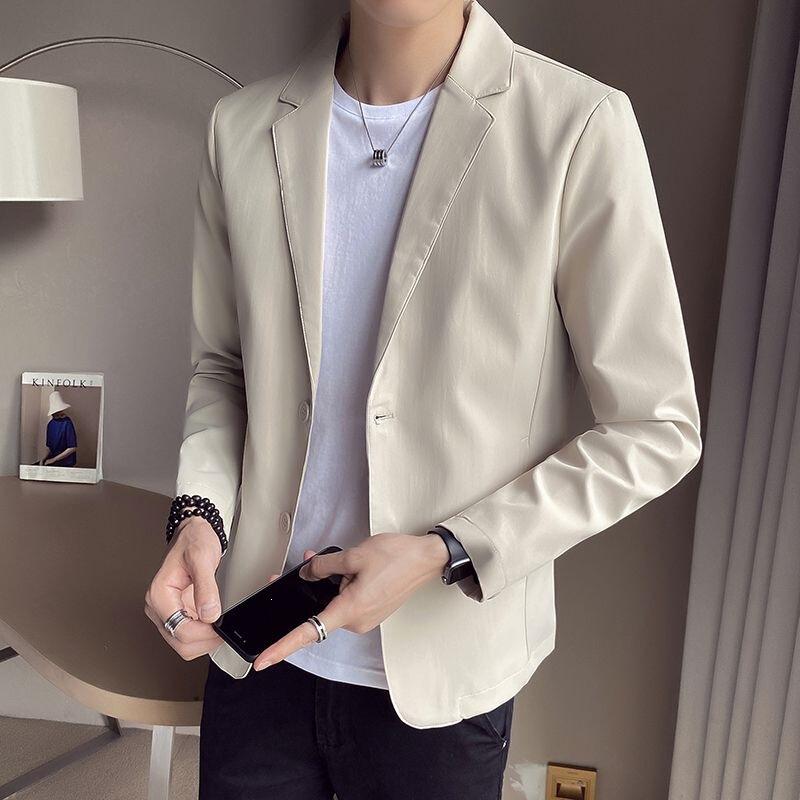Casual Suit for Men, Korean Style Trendy Single-Breasted Jacket, Spring and Summer Slim Fit British Style Handsome Blazer Top, Single Piece