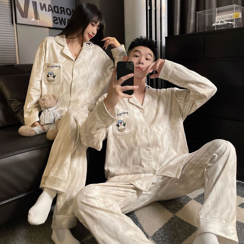 Spring and Autum Derong 2025 New Couple Pajamas Women's Long-Sleeved High-End Men's Cardigan Thin Velvet Home Wear Set Spring and Autum Derong 2025 New Couple Pajamas Women's Long-Sleeved High-End Men's Cardigan Thin Velvet Home Wear Set