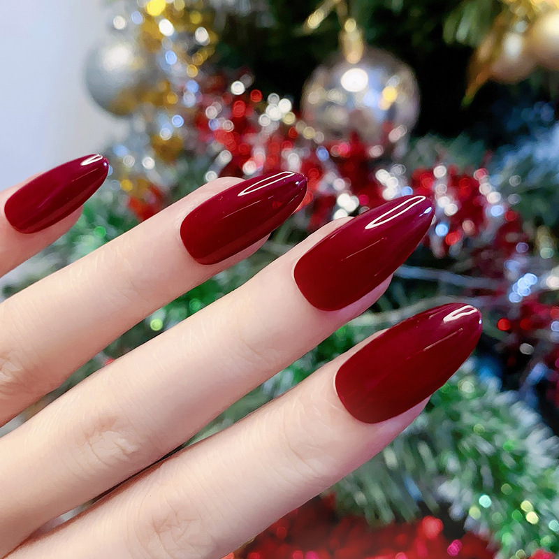 30 pieces autumn and winter cherry red manicure atmosphere holiday solid color wear nail detachable finished fake nails