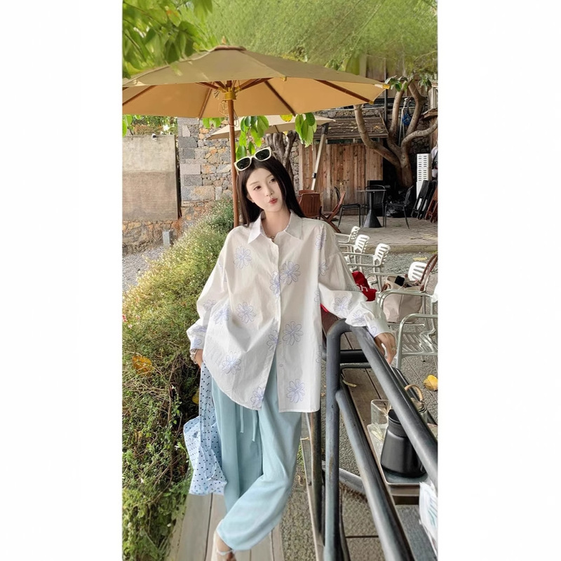 Fresh and Unique Floral Print Sun Protection Shirt for Women, Summer 2025 New Korean Style Versatile Loose Long-Sleeve Top